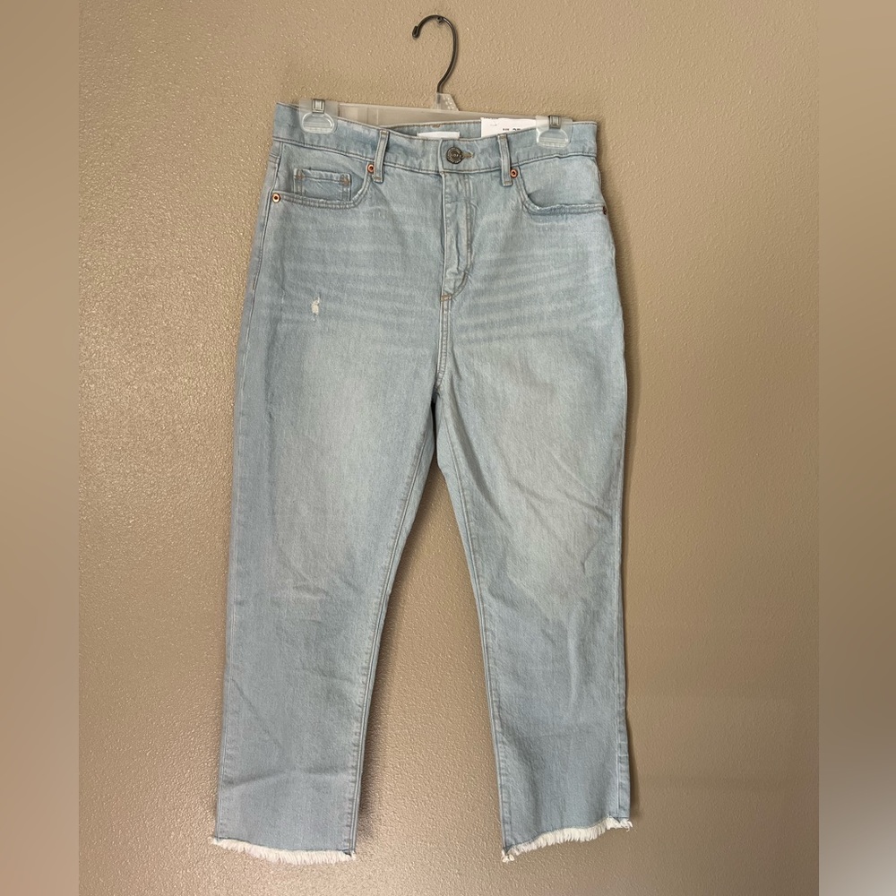 Loft Frayed Hem High Rise Straight Jeans in Vintage
